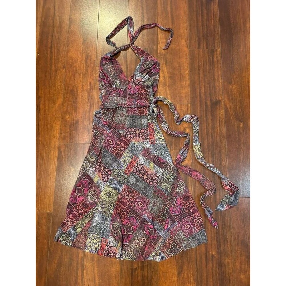 Patchwork Halter tie neck dress